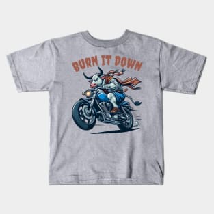 Biking bull burn it down Kids T-Shirt